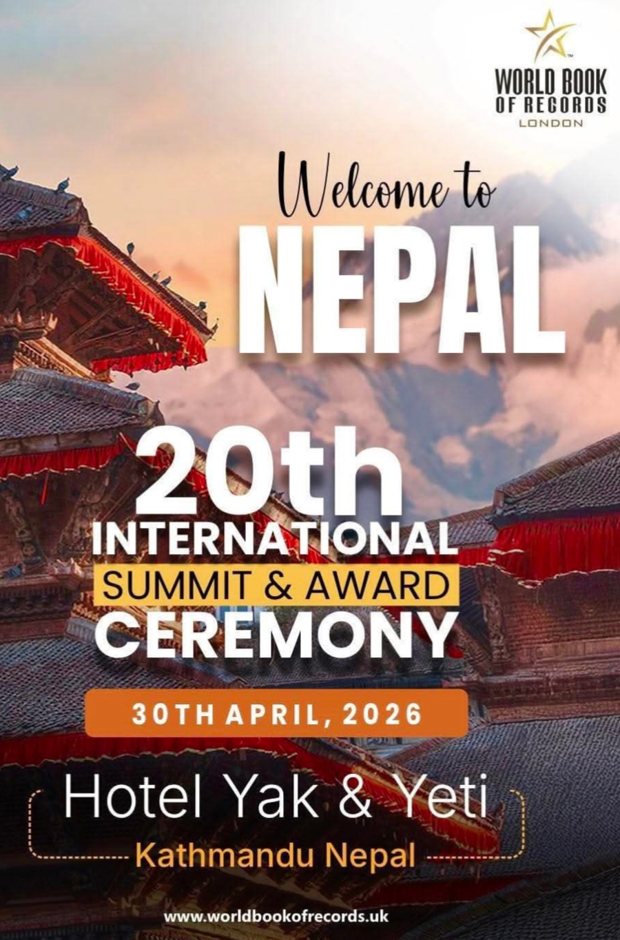 World Book of Records to Host 20th International Summit & Award Ceremony in Kathmandu