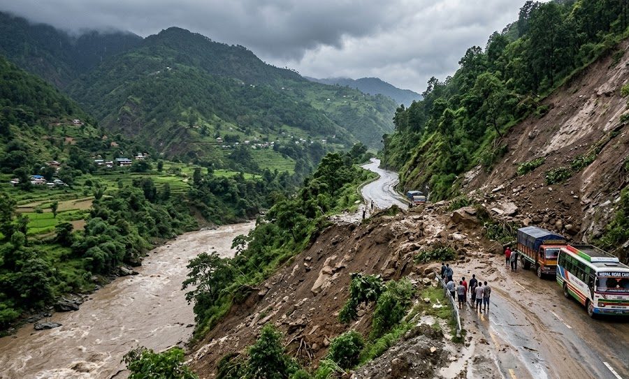 अविरल वर्षा र पहिरोले देशभरका प्रमुख राजमार्ग अवरुद्ध, काठमाडौं भित्रिने मुख्य नाका ठप्प