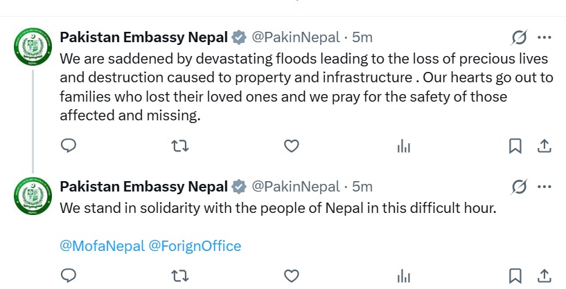Pakistan Embassy Expresses Solidarity with Nepal Flood Victims